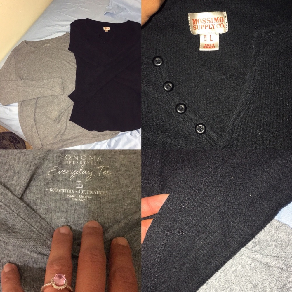 Two L long sleeve shirts